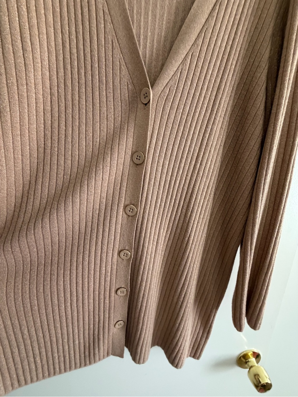 Talbots Ribbed Button-Front Cardigan Sweater Set - Tan - Picture 2 of 9